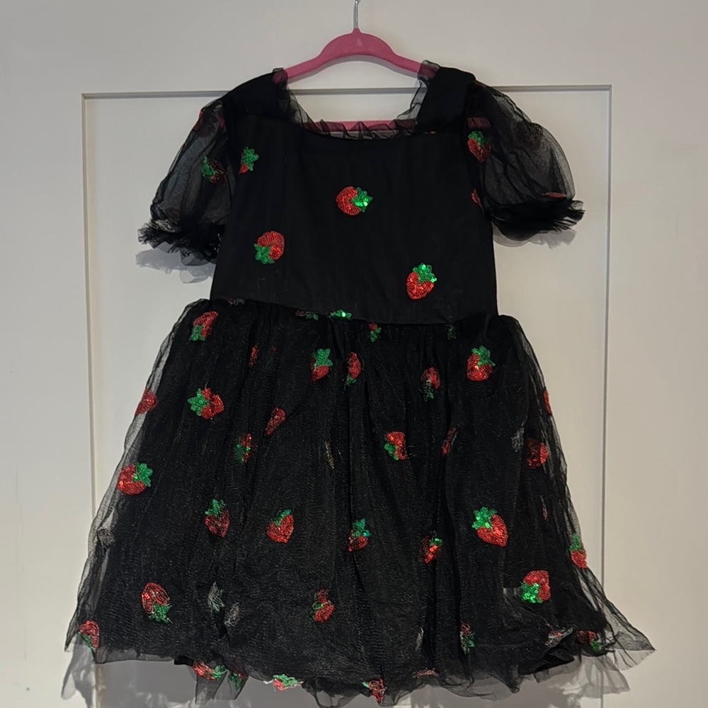 Lola + The Boys Black Dress with Strawberry Embellishments